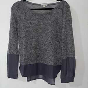 Pleione Women's Gray Knit Long Sleeve Top with Chiffon Hem - Size S‎